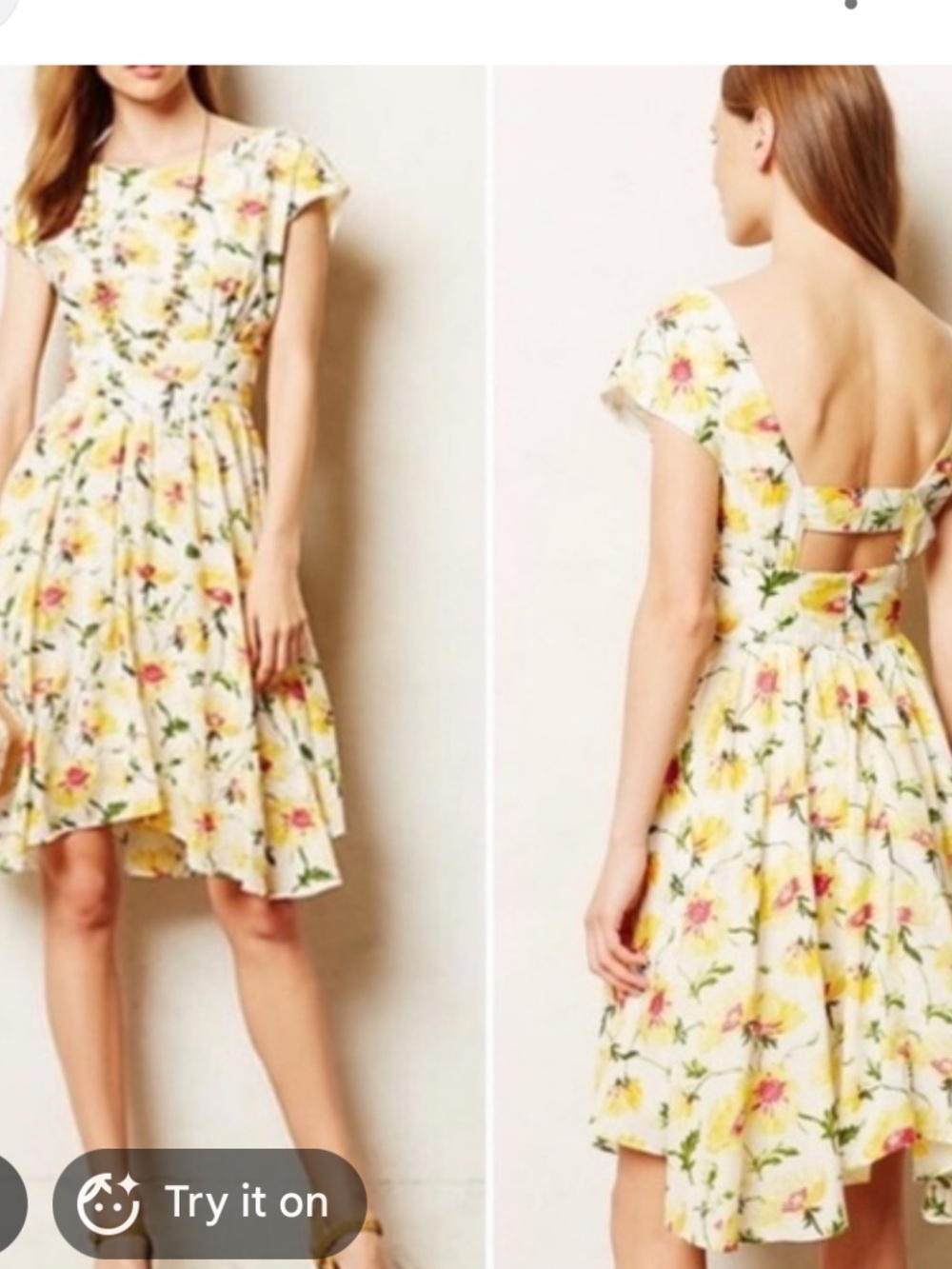 Anthropologie Yellow Floral Dress with pockets size medium / large